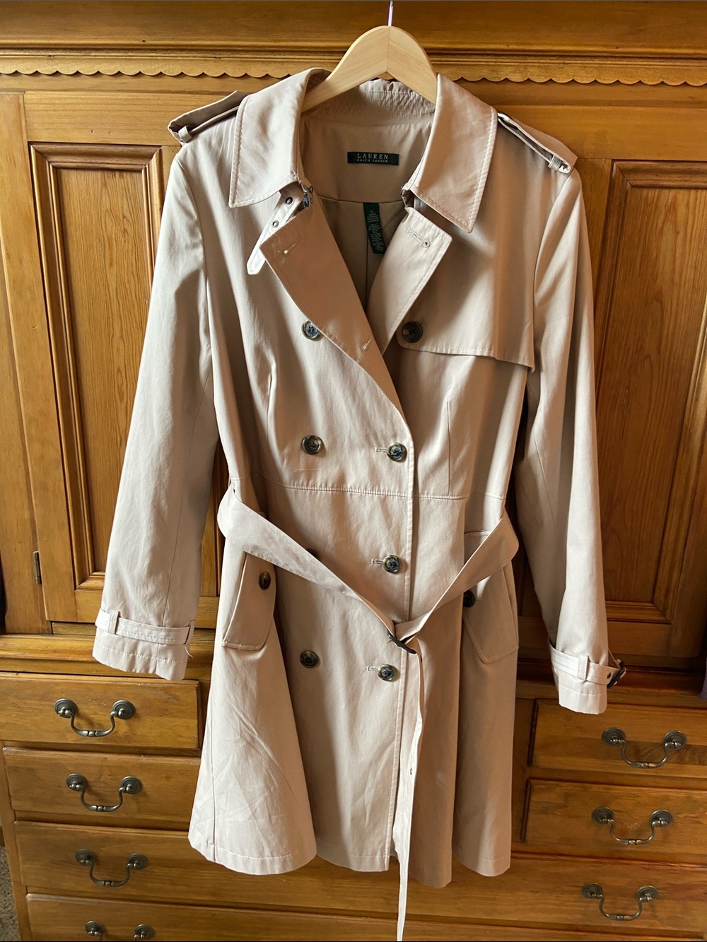 PRISTINE Lauren Ralph Lauren Light Beige Double-Breasted Trench Coat XL